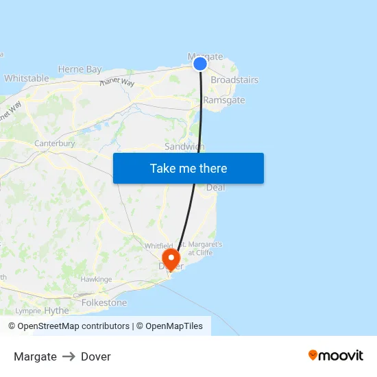 Margate to Dover map