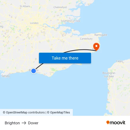 Brighton to Dover map