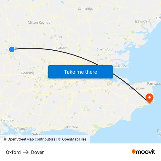 Oxford to Dover map