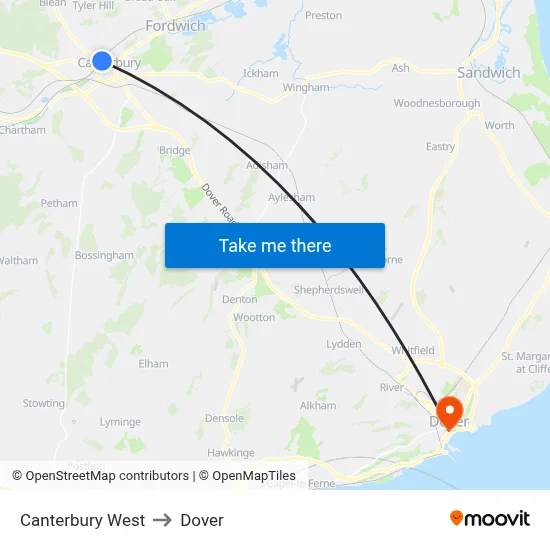 Canterbury West to Dover map