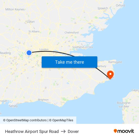 Heathrow Airport Spur Road to Dover map