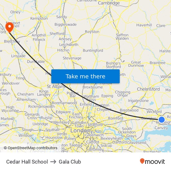 Cedar Hall School to Gala Club map