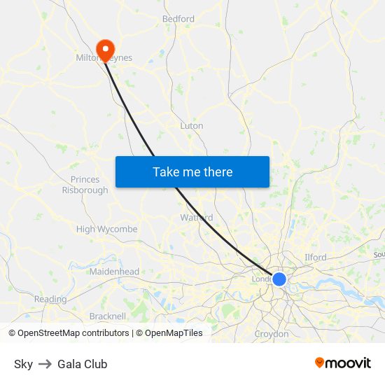 Sky Uk to Gala Club map