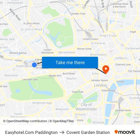 Easyhotel.Com Paddington to Covent Garden Station map