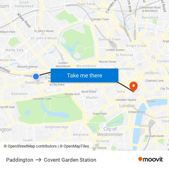 Paddington to Covent Garden Station map