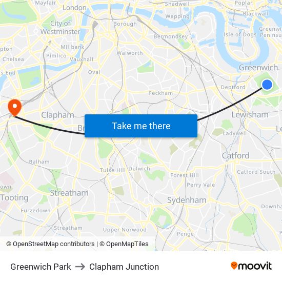 Greenwich Park to Clapham Junction map