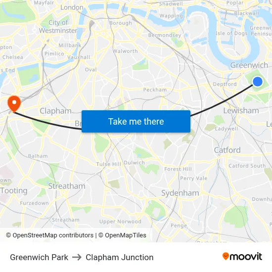 Greenwich Park to Clapham Junction map