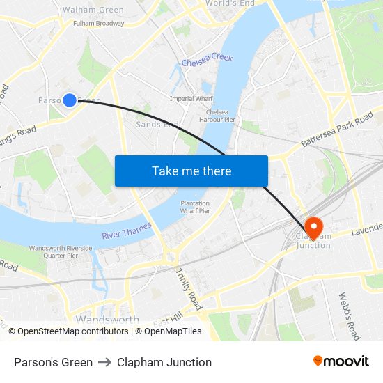 Parson's Green to Clapham Junction map