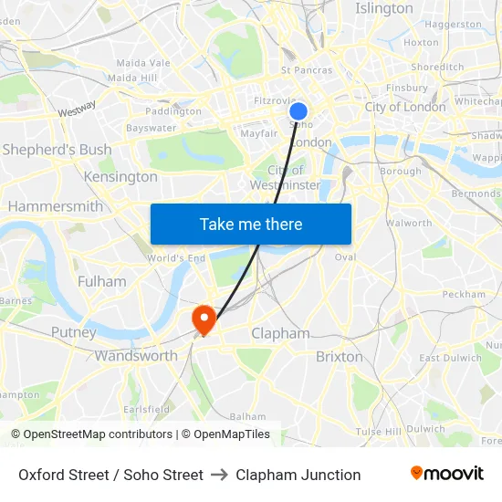 Oxford Street / Soho Street to Clapham Junction map
