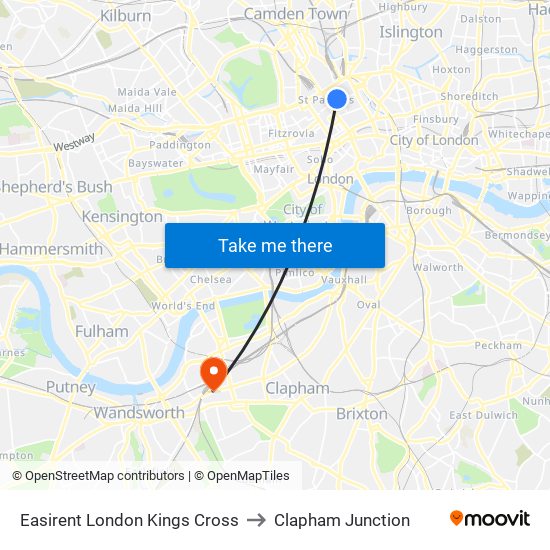 Easirent London Kings Cross to Clapham Junction map