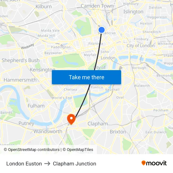 London Euston to Clapham Junction map