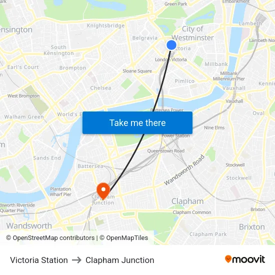 Victoria Station to Clapham Junction map