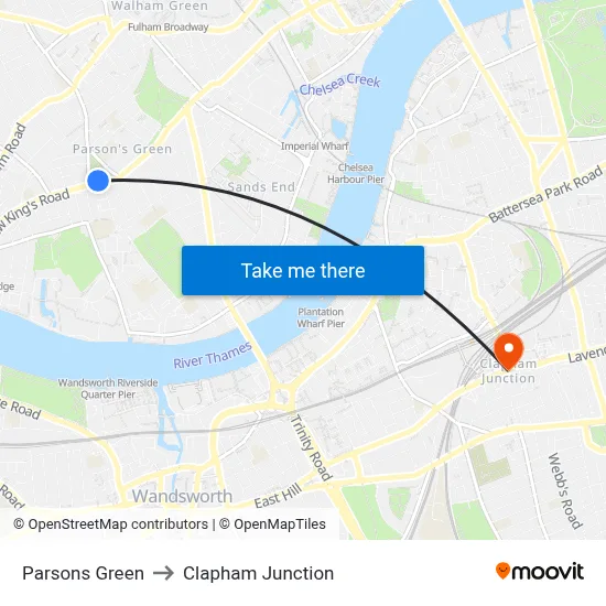Parsons Green Parsons Green to Clapham Junction map