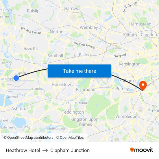 Heathrow Hotel to Clapham Junction map