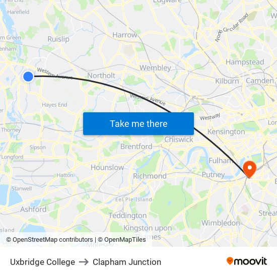 Uxbridge College to Clapham Junction map