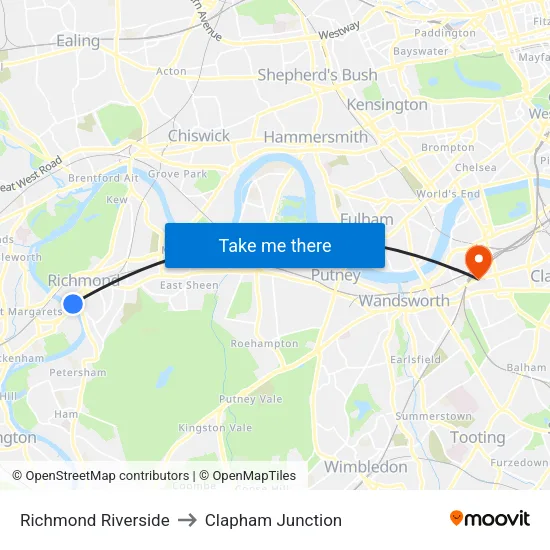 Richmond Riverside to Clapham Junction map