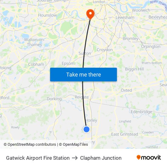Gatwick Airport Fire Station to Clapham Junction map