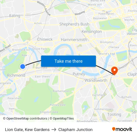 Lion Gate, Kew Gardens to Clapham Junction map