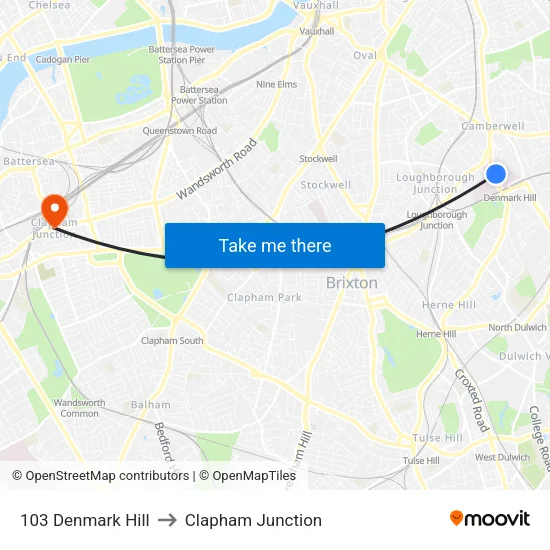 103 Denmark Hill to Clapham Junction map