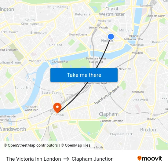 The Victoria Inn London to Clapham Junction map