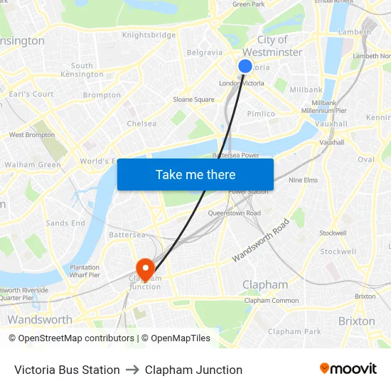 Victoria Bus Station to Clapham Junction map