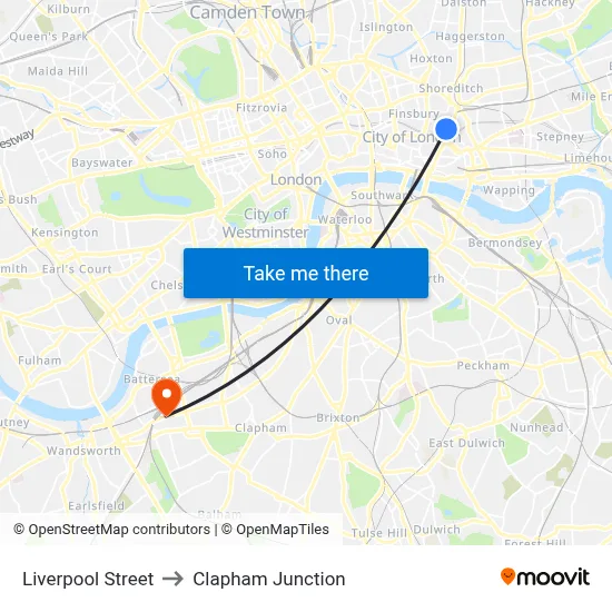 Liverpool Street to Clapham Junction map