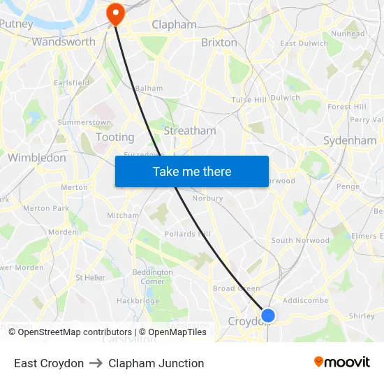 East Croydon to Clapham Junction map