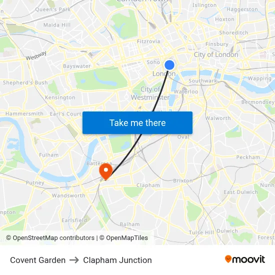 Covent Garden to Clapham Junction map