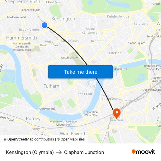 Kensington (Olympia) to Clapham Junction map