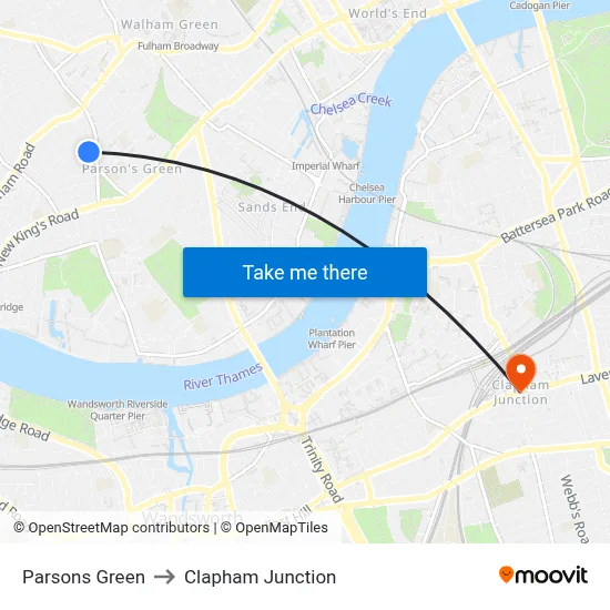 Parsons Green to Clapham Junction map