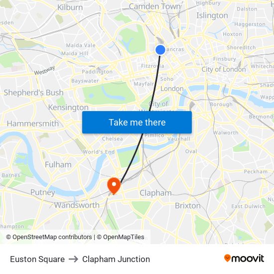 Euston Square to Clapham Junction map