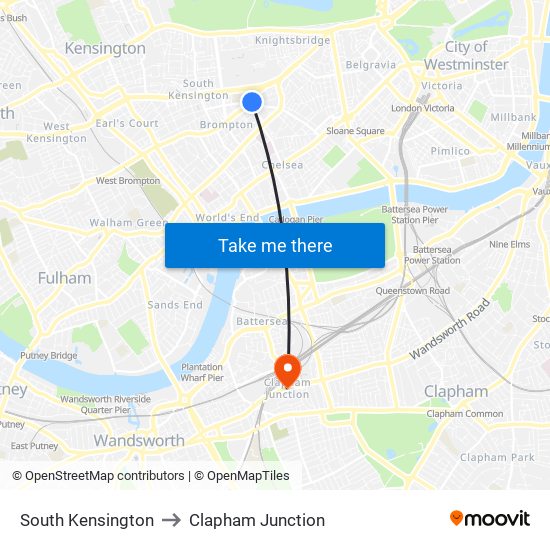 South Kensington to Clapham Junction map