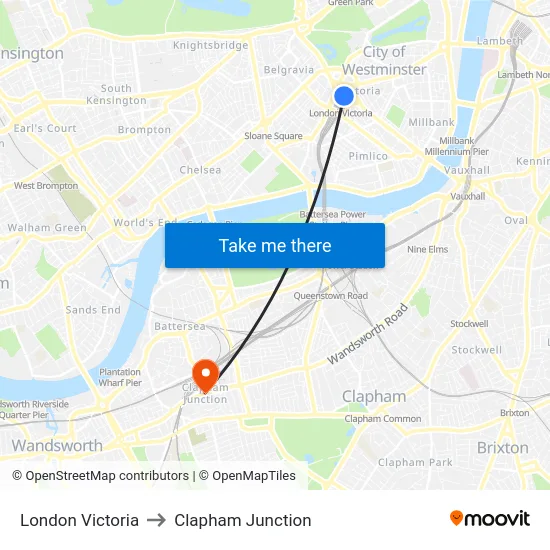 London Victoria to Clapham Junction map