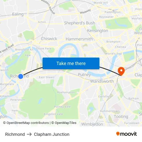 Richmond to Clapham Junction map