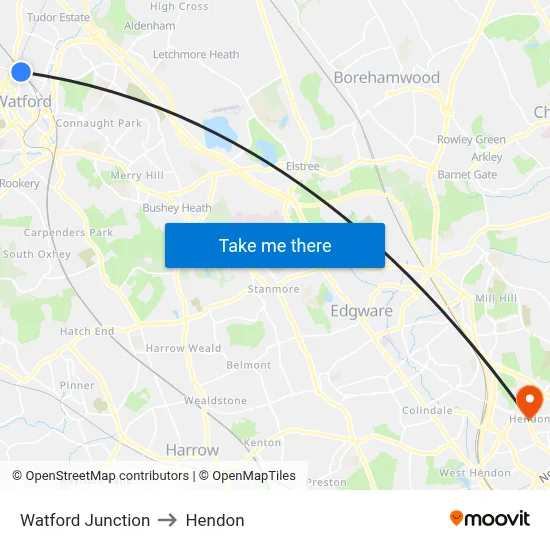 Watford Junction to Hendon map