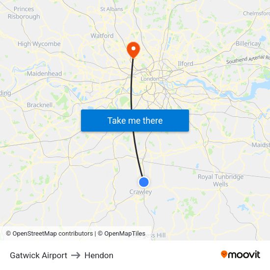 Gatwick Airport to Hendon map