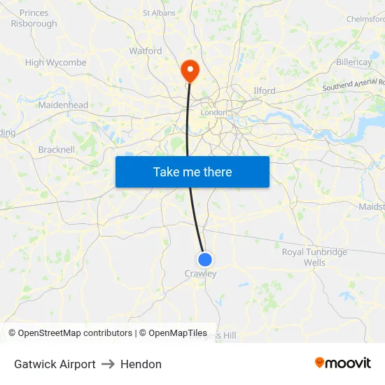 Gatwick Airport to Hendon map