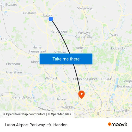 Luton Airport Parkway to Hendon map