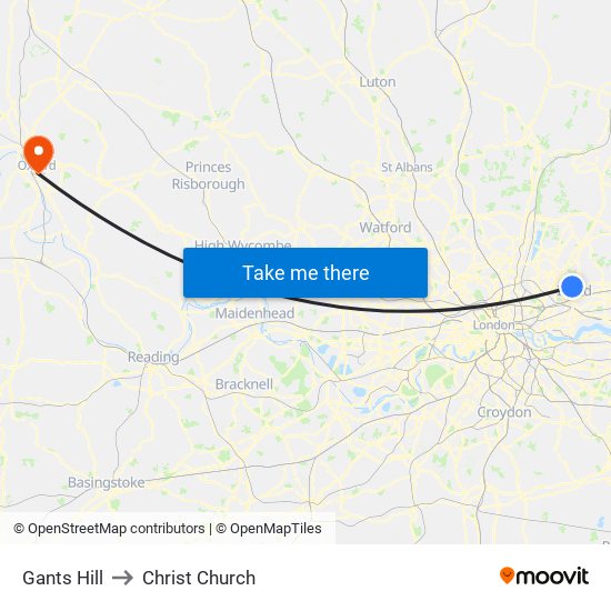 Gants Hill to Christ Church map