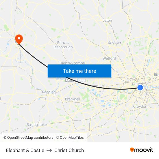 Elephant & Castle to Christ Church map