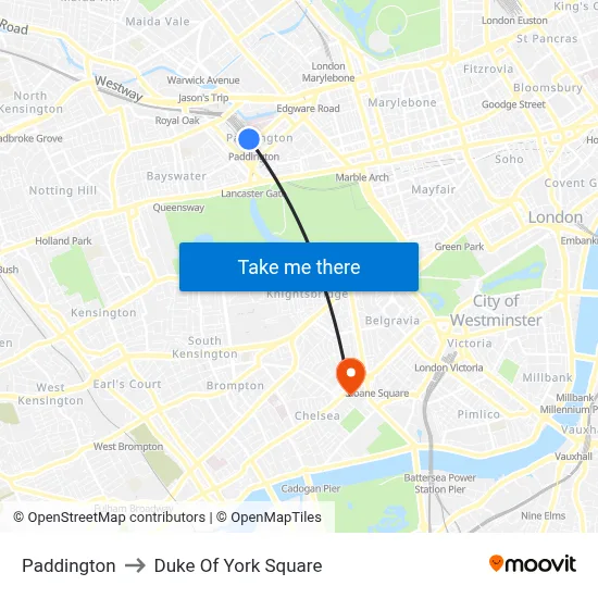 Paddington to Duke Of York Square map