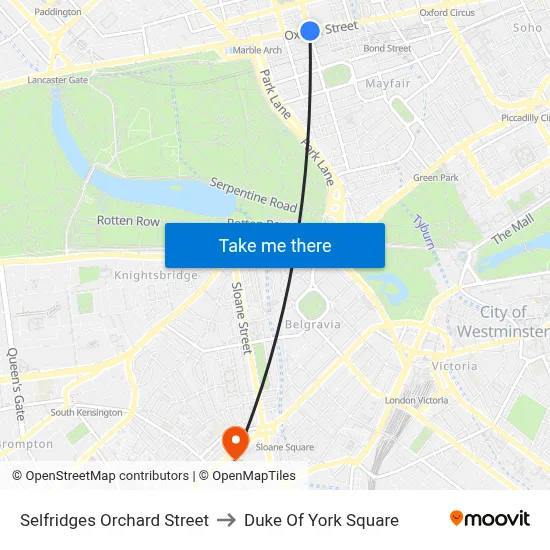 Selfridges Orchard Street to Duke Of York Square map