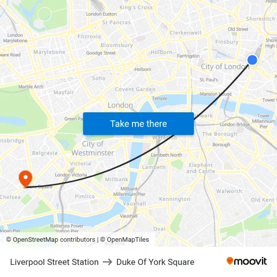 Liverpool Street Station to Duke Of York Square map