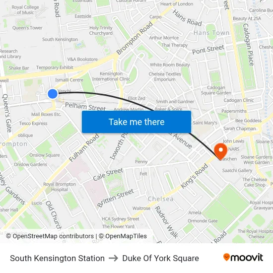 South Kensington Station to Duke Of York Square map