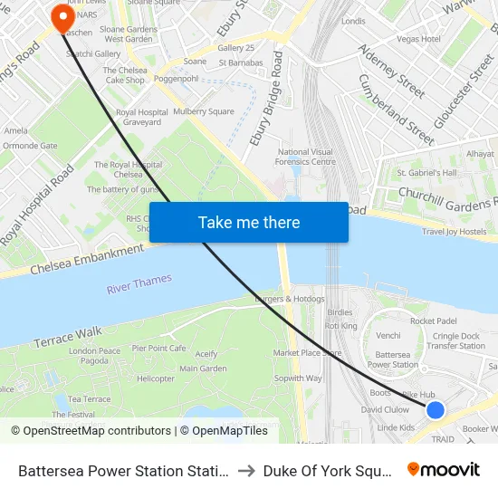 Battersea Power Station Station to Duke Of York Square map