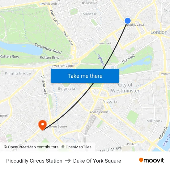 Piccadilly Circus Station to Duke Of York Square map