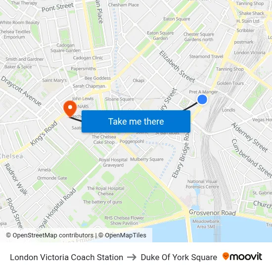 London Victoria Coach Station to Duke Of York Square map