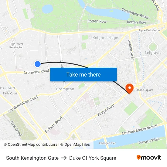 South Kensington Gate to Duke Of York Square map
