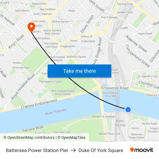 Battersea Power Station Pier to Duke Of York Square map
