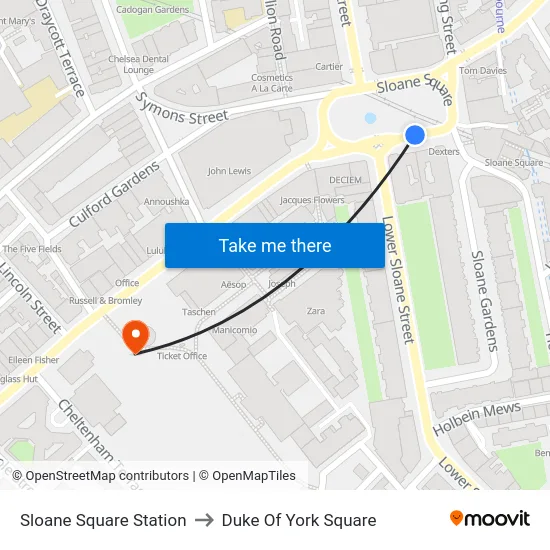 Sloane Square Station to Duke Of York Square map